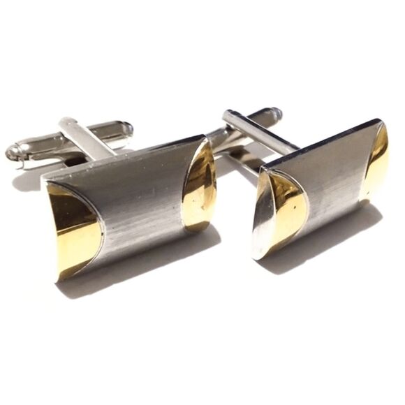 Men's Vintage Brushed Silver And Gold Tone Cuff Links - Picture 3 of 4